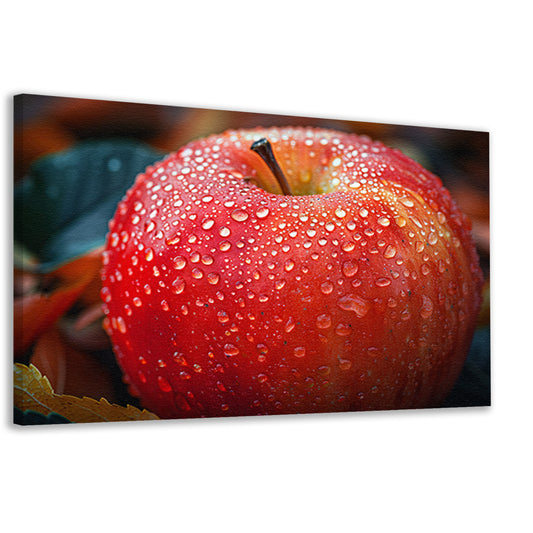 Frisse ochtenddauw op rode appel canvas