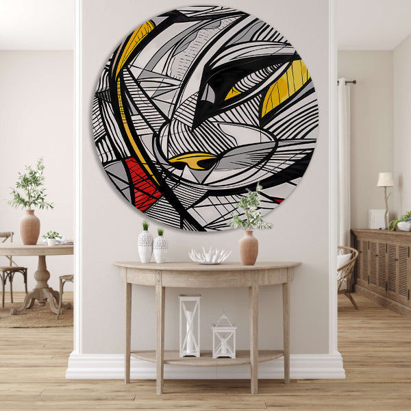 Abstracte lijntekening van een katachtige in kleur aluminium muurcirkel