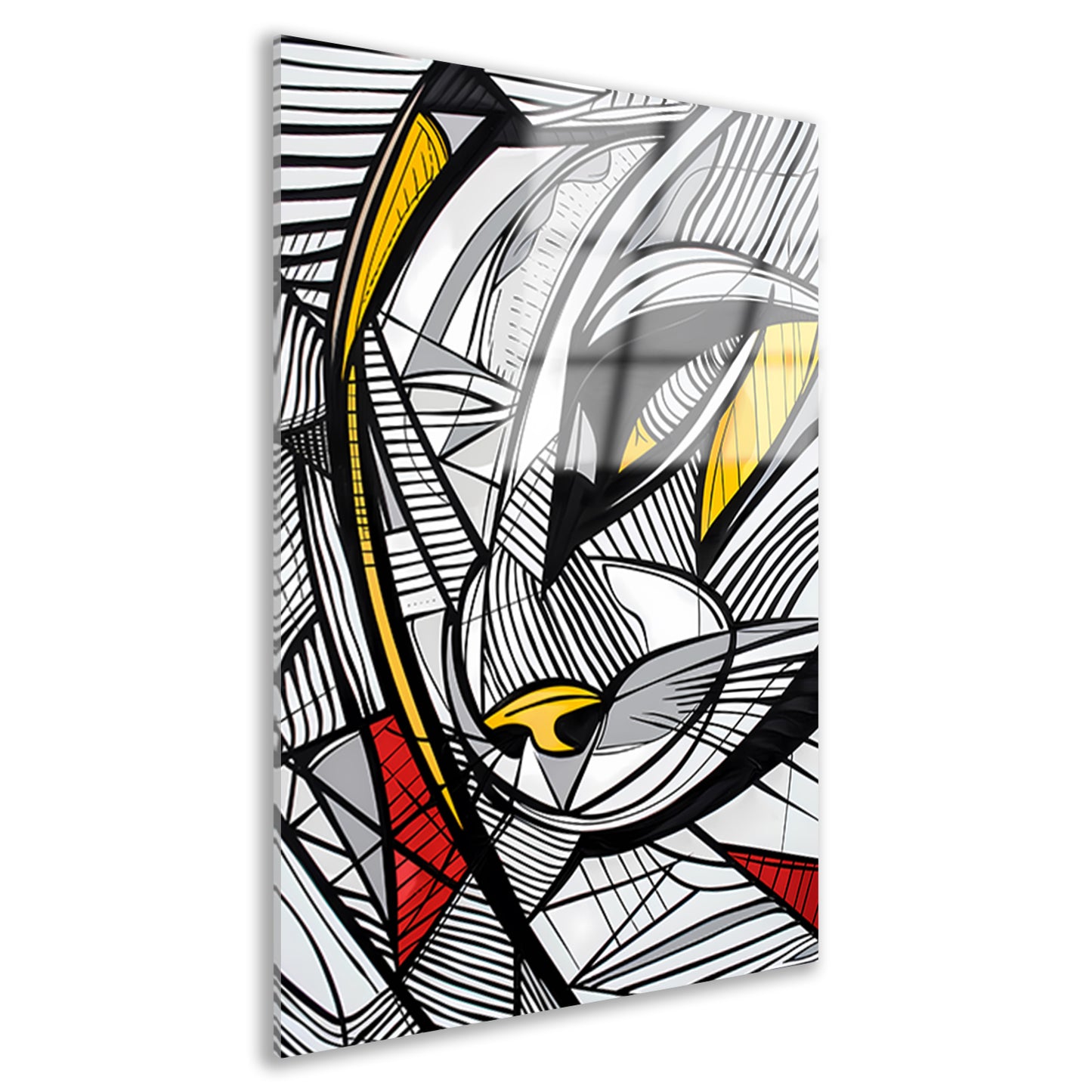 Abstracte lijntekening van een katachtige in kleur acrylglas