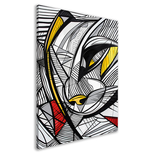 Abstracte lijntekening van een katachtige in kleur canvas