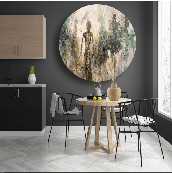 Abstracte Dans in Goud en Zwart forex muurcirkel