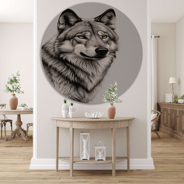 Majestueuze wolf in monochrome tinten forex muurcirkel