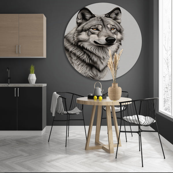 Majestueuze wolf in monochrome tinten forex muurcirkel