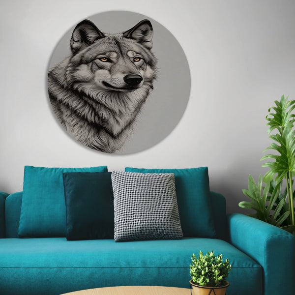 Majestueuze wolf in monochrome tinten forex muurcirkel