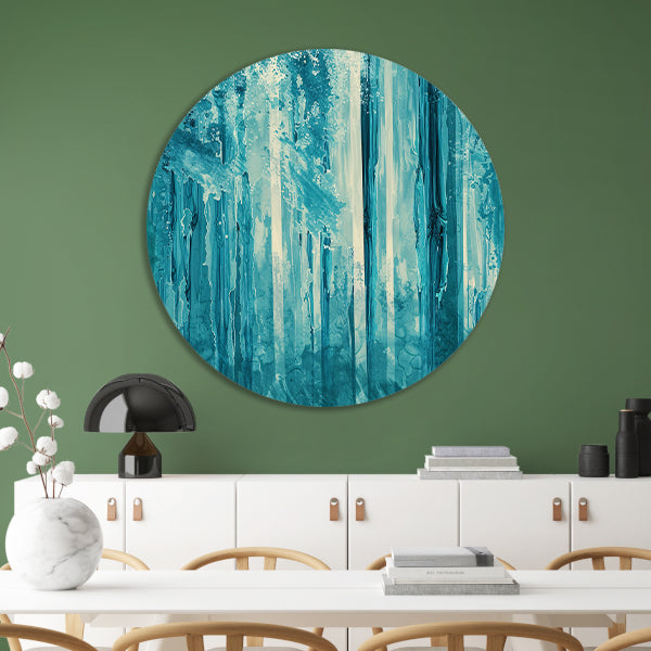 Abstract surrealistisch bos met blauwe tinten forex muurcirkel