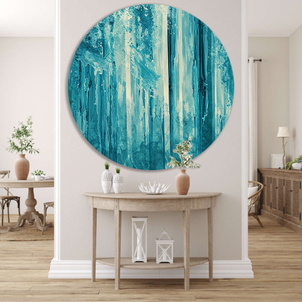 Abstract surrealistisch bos met blauwe tinten forex muurcirkel