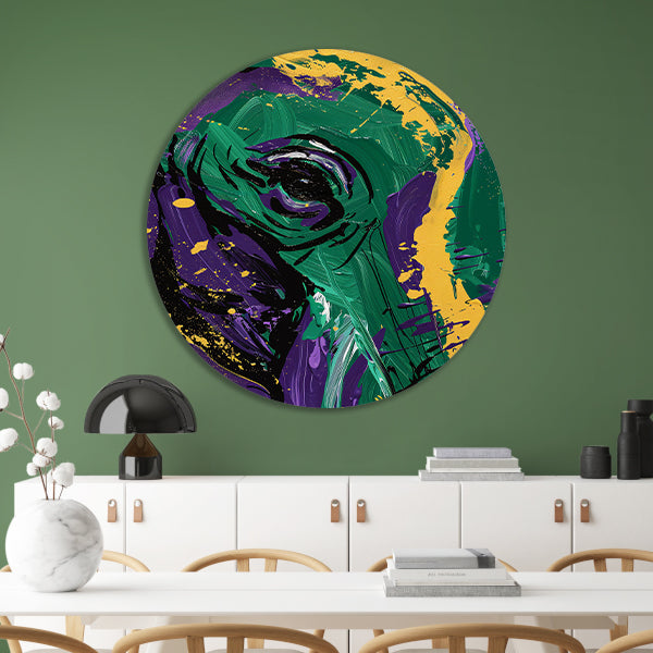 Kleurrijke abstracte kunst met penseelstreken aluminium muurcirkel
