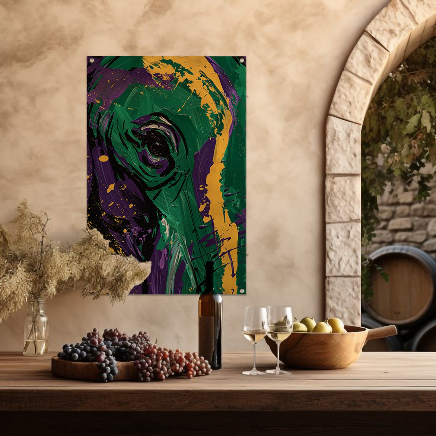 Kleurrijke abstracte kunst met penseelstreken tuinposter