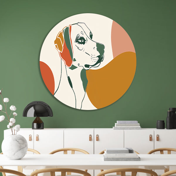 Abstracte lijntekening van een hond in kleur aluminium muurcirkel