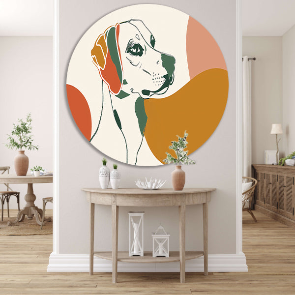 Abstracte lijntekening van een hond in kleur aluminium muurcirkel