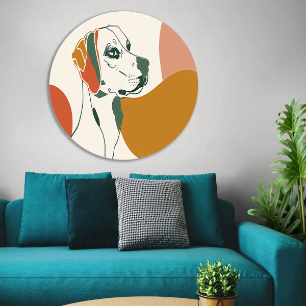 Abstracte lijntekening van een hond in kleur aluminium muurcirkel