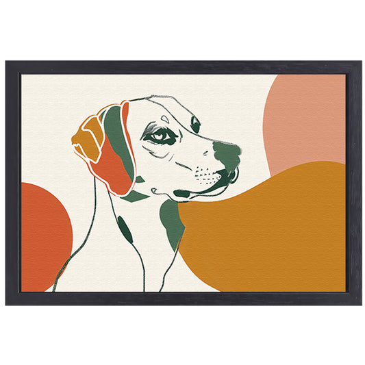 Abstracte lijntekening van een hond in kleur canvas met baklijst