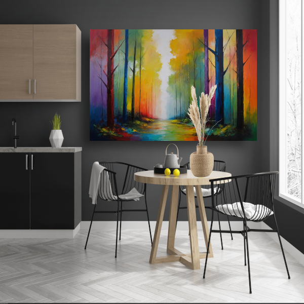 Wandeling in een Kleurrijk Impressief Bos poster