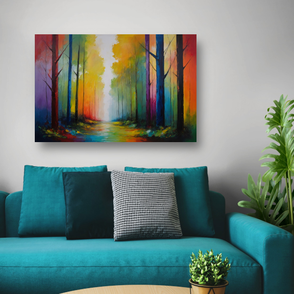 Wandeling in een Kleurrijk Impressief Bos poster