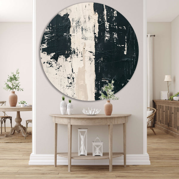 Abstract zwart-wit textuur kunstwerk aluminium muurcirkel