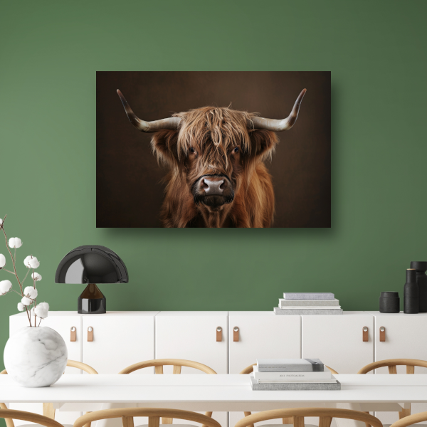 Schotse hooglander met statige blik canvas met baklijst