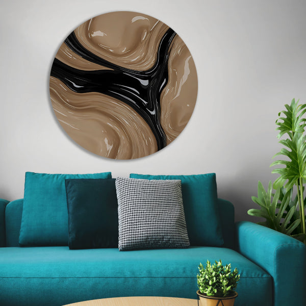 Abstracte Golvende Vormen in Beige en Zwart forex muurcirkel
