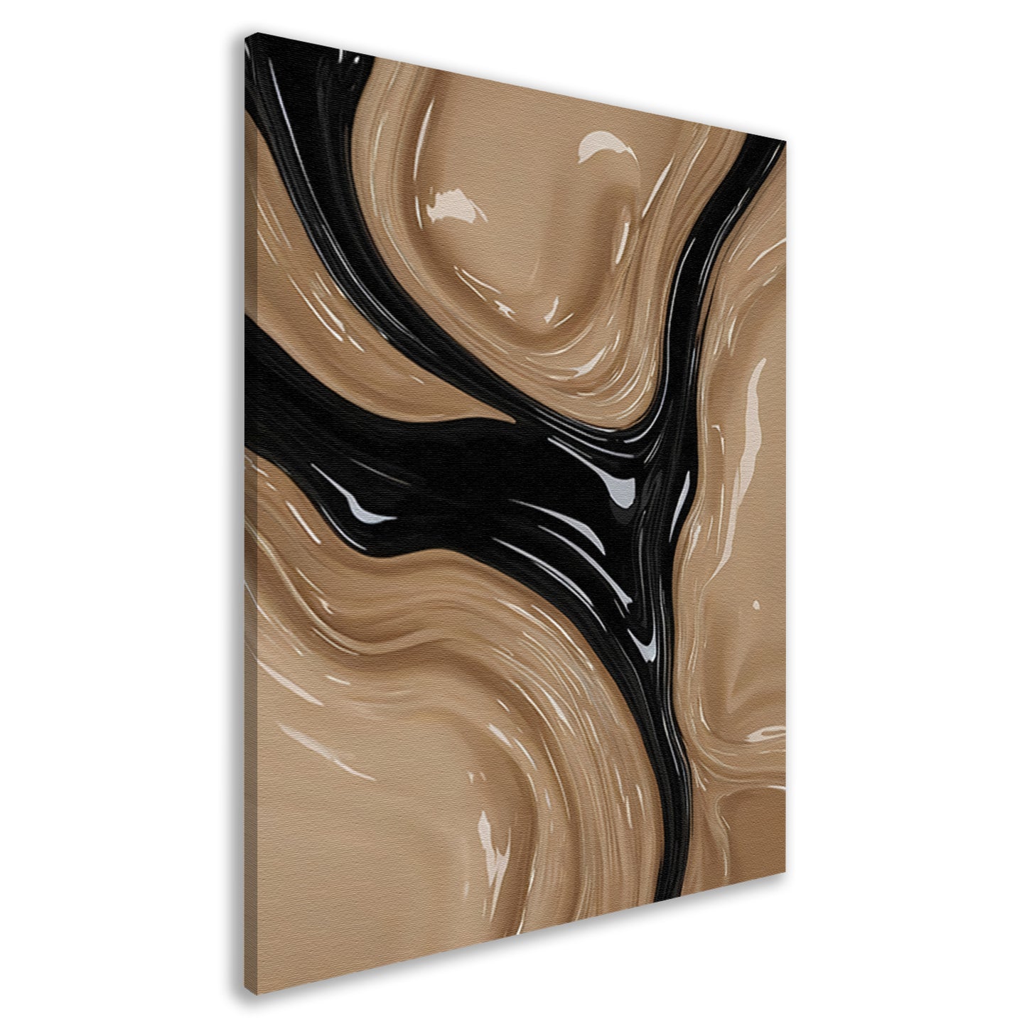 Abstracte Golvende Vormen in Beige en Zwart canvas
