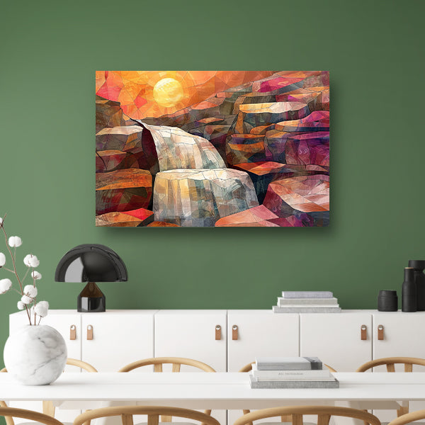 Abstracte schilderij van waterval bij zonsopgang canvas