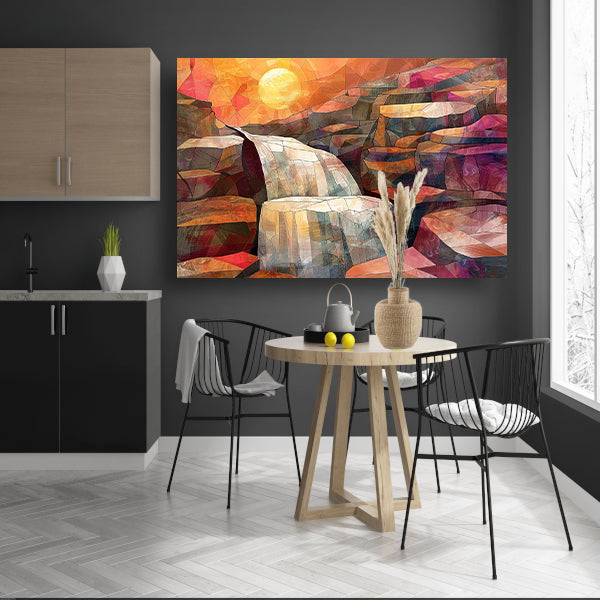 Abstracte schilderij van waterval bij zonsopgang canvas