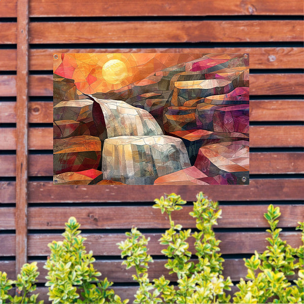 Abstracte schilderij van waterval bij zonsopgang tuinposter