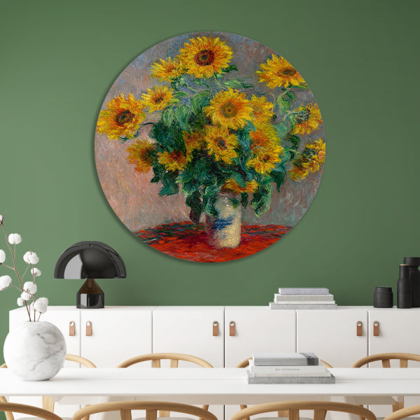 Boeket Zonnebloemen - Claude Monet aluminium muurcirkel