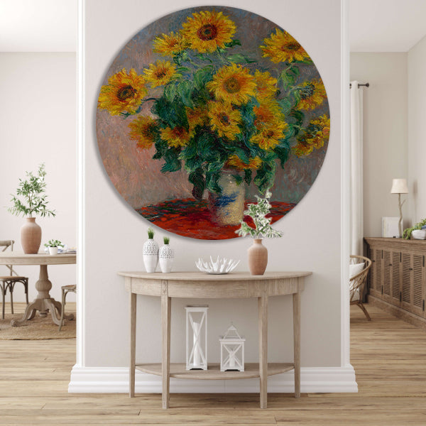 Boeket Zonnebloemen - Claude Monet aluminium muurcirkel