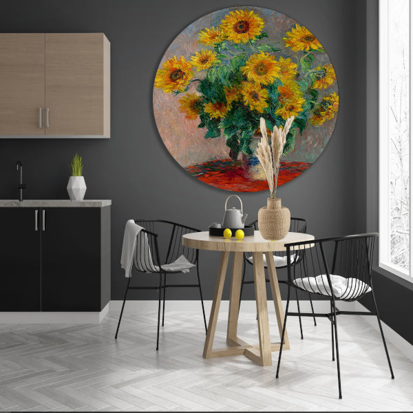 Boeket Zonnebloemen - Claude Monet aluminium muurcirkel