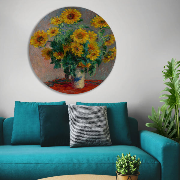 Boeket Zonnebloemen - Claude Monet aluminium muurcirkel