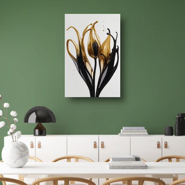 Abstracte Gouden en Zwarte Tulpen Silhouet poster