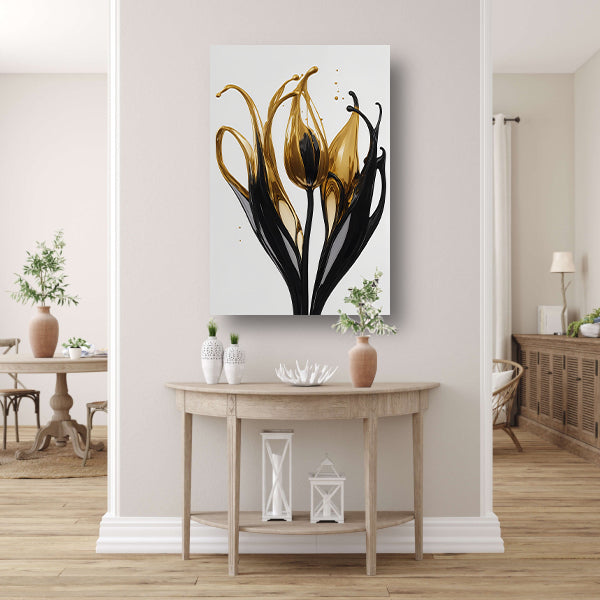 Abstracte Gouden en Zwarte Tulpen Silhouet poster