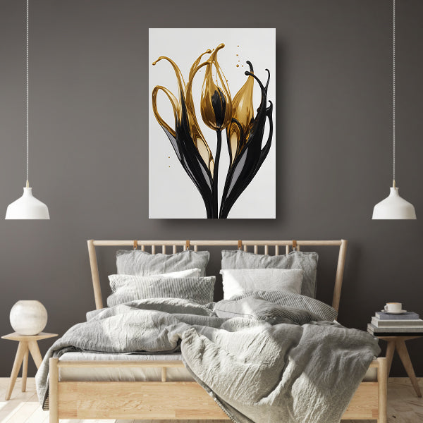 Abstracte Gouden en Zwarte Tulpen Silhouet poster