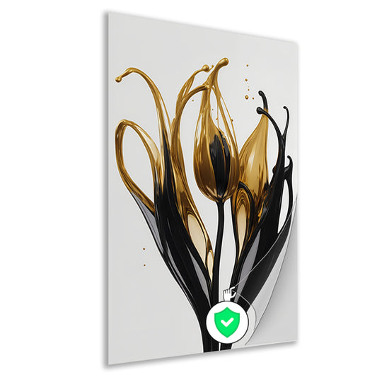 Abstracte Gouden en Zwarte Tulpen Silhouet poster