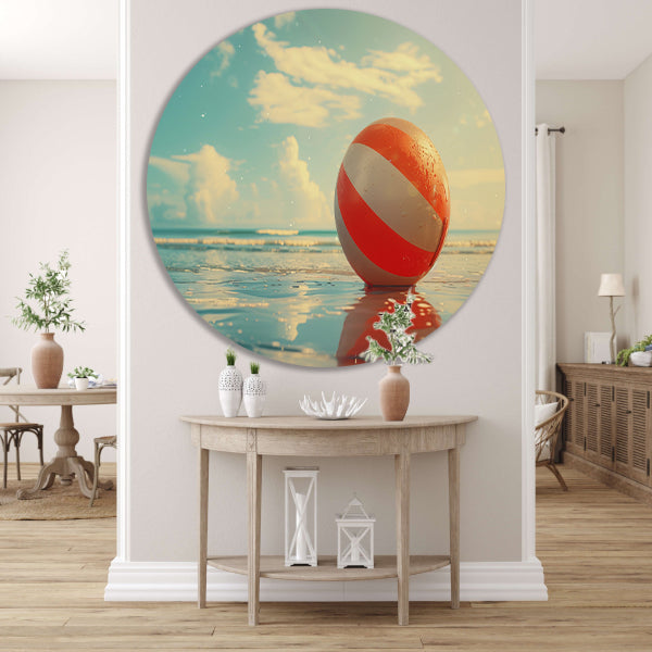 Strandbal op het strand aluminium muurcirkel