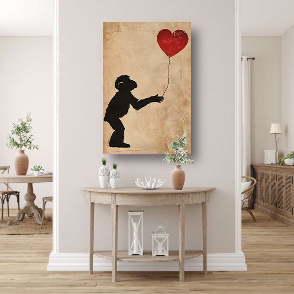 Silhouet van een aap met hartvormige ballon poster