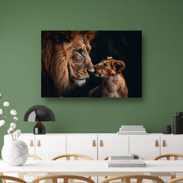 Intieme foto van een leeuw en zijn welp acrylglas