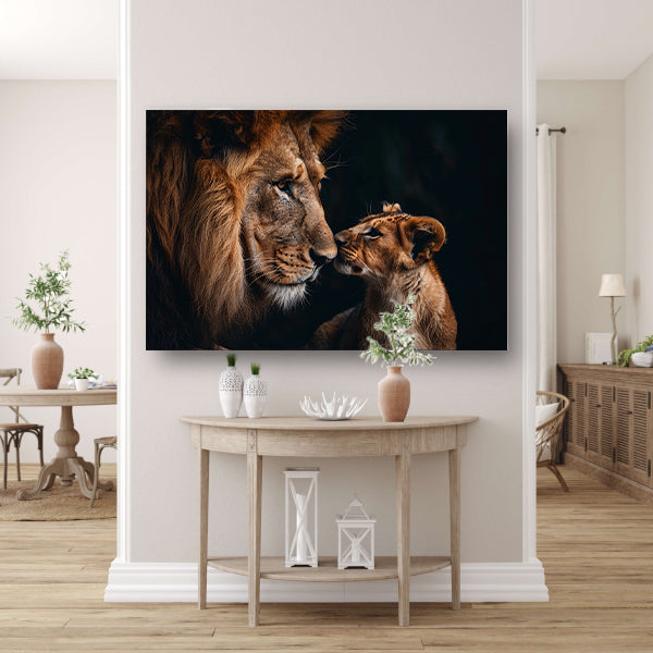 Intieme foto van een leeuw en zijn welp acrylglas