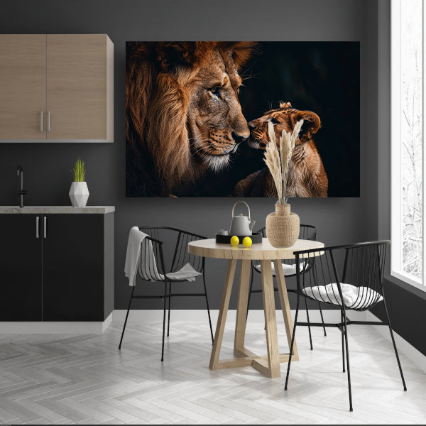 Intieme foto van een leeuw en zijn welp acrylglas