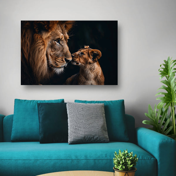 Intieme foto van een leeuw en zijn welp acrylglas