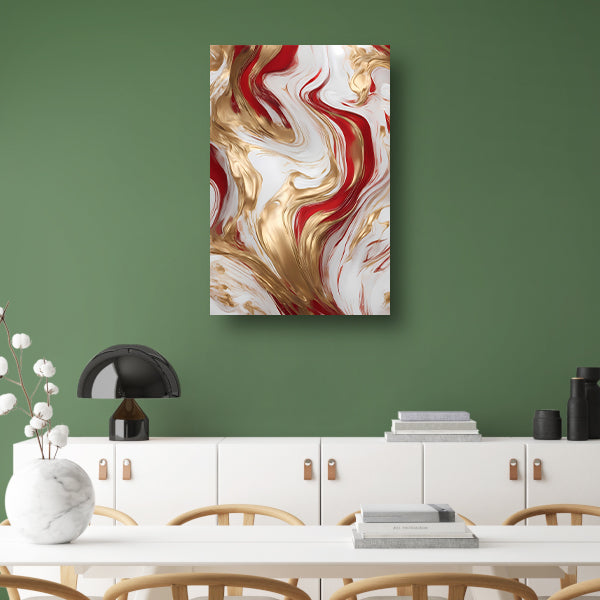 Gouden en Rode Abstracte Vloeibaarheid poster