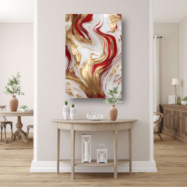 Gouden en Rode Abstracte Vloeibaarheid poster