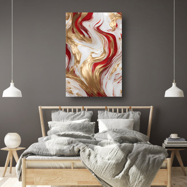 Gouden en Rode Abstracte Vloeibaarheid poster