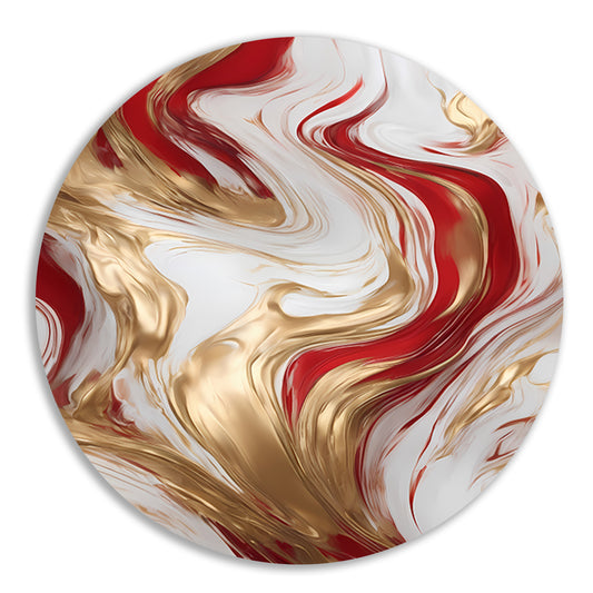 Gouden en Rode Abstracte Vloeibaarheid aluminium muurcirkel
