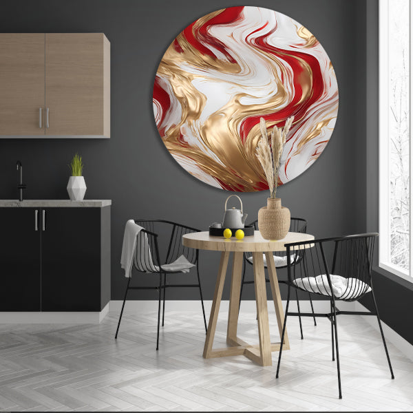 Gouden en Rode Abstracte Vloeibaarheid forex muurcirkel