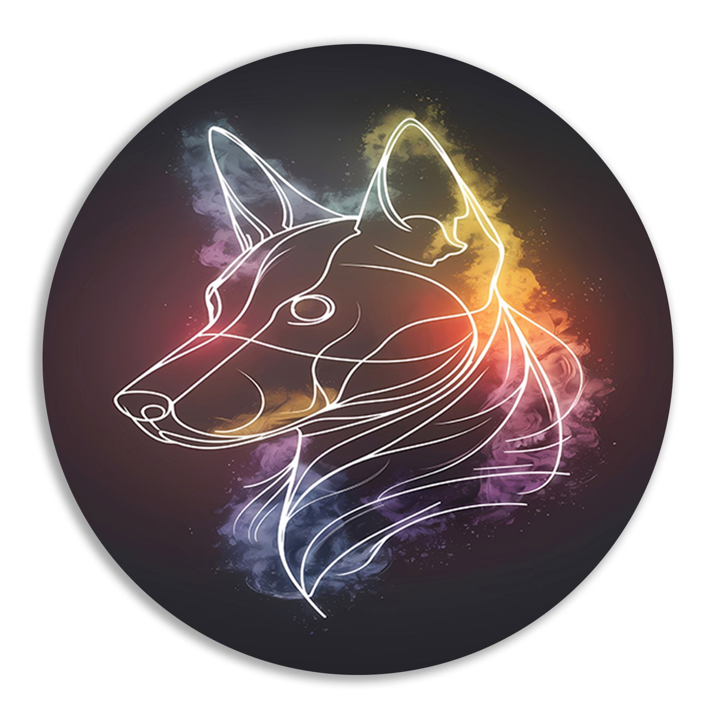 Abstracte Kleurrijke Hond Lijntekening aluminium muurcirkel