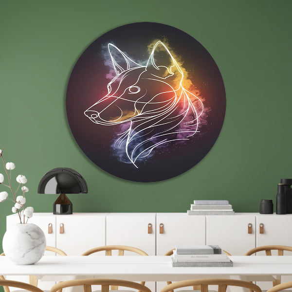 Abstracte Kleurrijke Hond Lijntekening aluminium muurcirkel