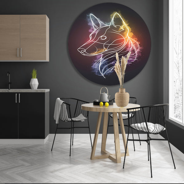 Abstracte Kleurrijke Hond Lijntekening aluminium muurcirkel