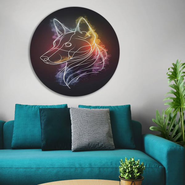 Abstracte Kleurrijke Hond Lijntekening aluminium muurcirkel