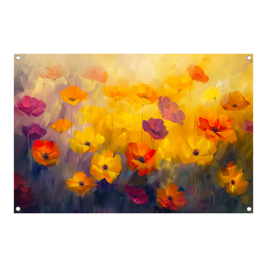 Abstract schilderij van kleurrijk bloemenveld tuinposter