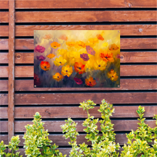 Abstract schilderij van kleurrijk bloemenveld tuinposter